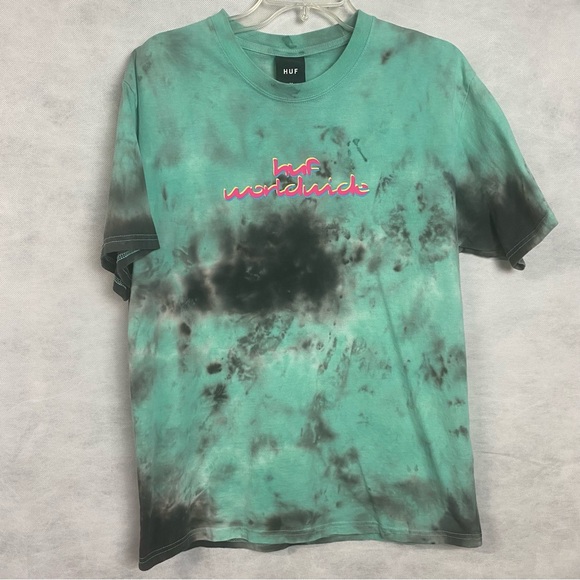 HUF Other - HUF Teal Tie-Dye Short Sleeve Tee with Pink Logo